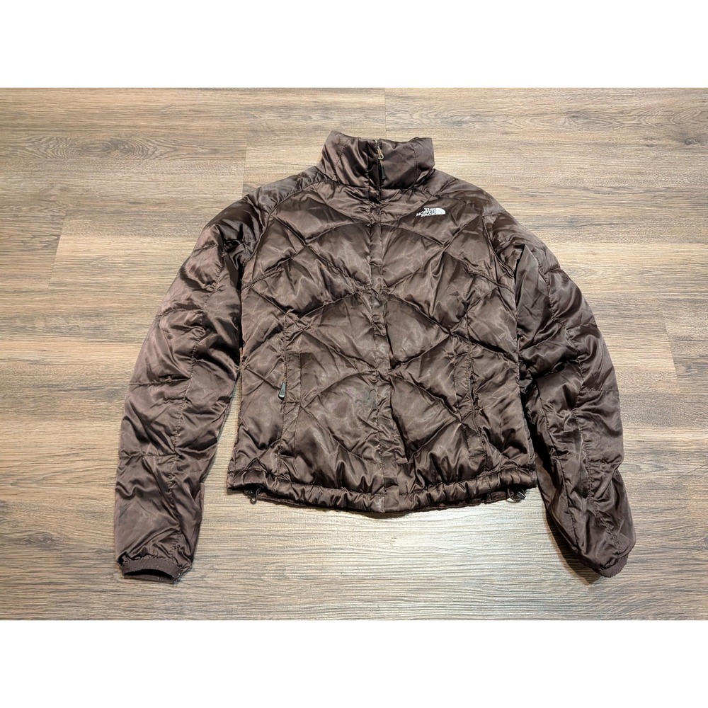 The North Face Womens 550 Fill Down Diamond Quilted Puffer Jacket Brown XS